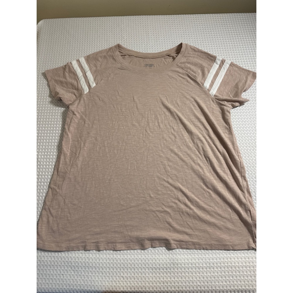 Torrid T-Shirt Women 1 Vintage Slub Jersey Blush Pink Striped‎ Sleeve EUC